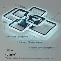 HiHiHomy LED Mennyezeti Lámpa - 6 Négyzetes Keret, Távirányítós, Szabályozható Fényerő, 3000K-6500K, Fekete, Modern Kristály Dizájn, 3000 Lu 6