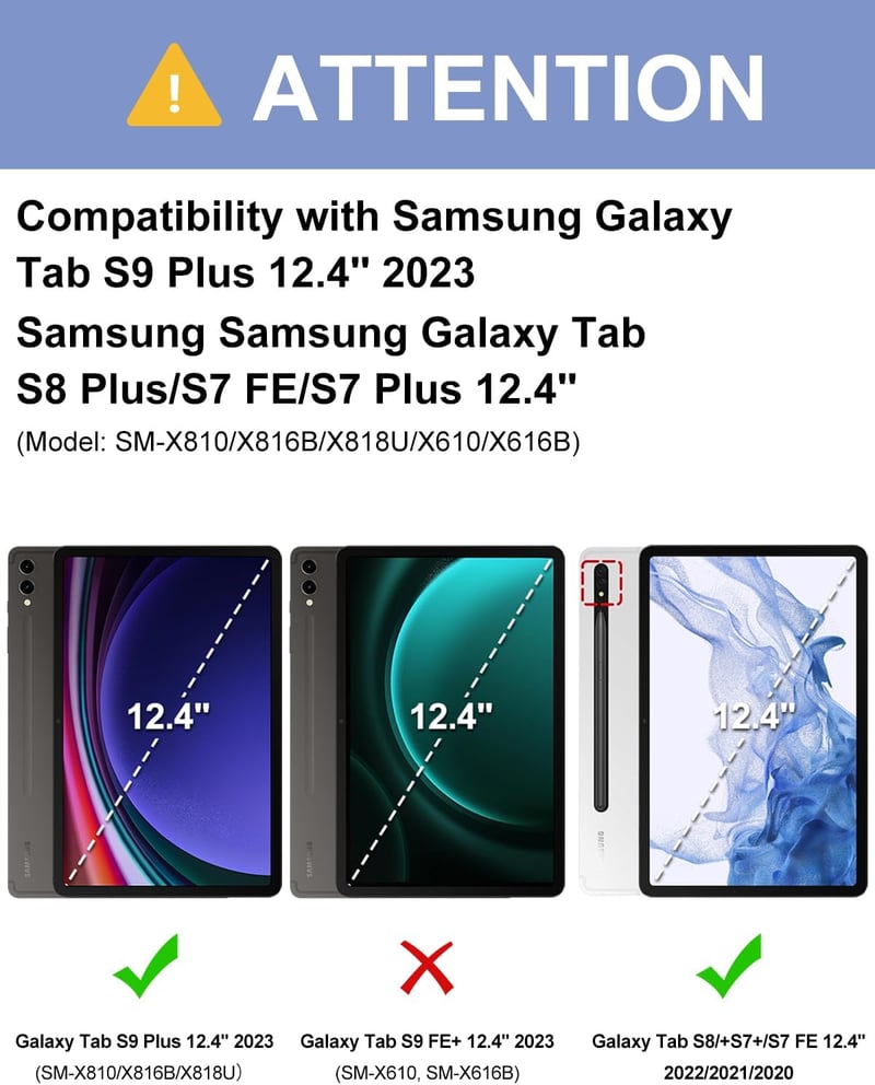 FOGARI Bluetooth Billentyűzet Samsung Galaxy Tab S9 Plus/S8 Plus/S7 FE/S7 Plus Tablethez - Fekete AZERTY Mágneses Védőtok 12,4" Készülékekhe