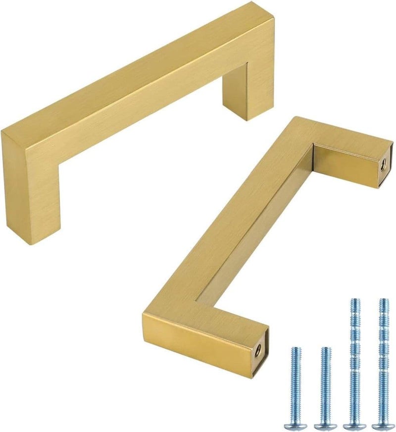 Arany Modern Szekrényfogantyú Szett - 2 db Rozsdamentes Acélból, Nyitott Doboz