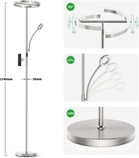 STEO Állólámpa LED 27W Ezüst Dimmelhető Távirányítóval - Állítható Színhőmérsékletű Modern Lámpa Olvasólámpával Nappaliba, Hálószobába, Irod 8