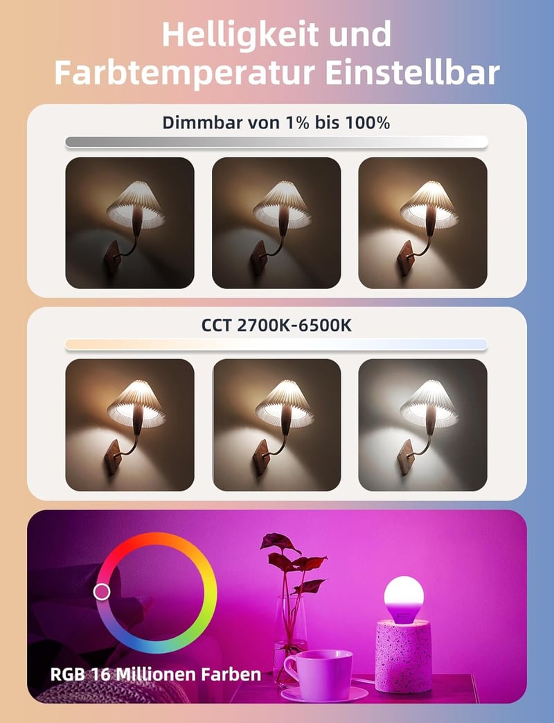 Aigostar E14 Mesh okos izzó Alexa-kompatibilis RGB LED 4db távirányítóval - 6.5w 4 Stück, G45 E14