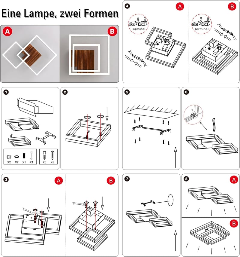 SEATAIN Fa Mennyezeti LED Lámpa - Fekete Geometrikus Dizájn, 40 cm, Távirányítós, Fényerő Szabályozás, 3000-6000K Színhőmérséklet, Éjszakai 