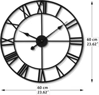 HAITANG Nagyméretű Vintage Fém Falióra - Fekete, Hangtalan, Római Számokkal, 60 cm - Elegáns Dekoráció Nappaliba, Hálószobába, Konyháb 5