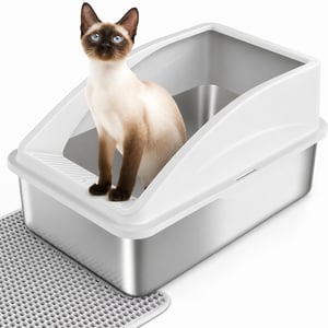 FURTIME rozsdamentes acél macska WC tálca XXL, 30 L, lapáttal - 58x37x28,5 — alumínium tisztítólapát hiányzik (állapot: lásd a 2. képet)
