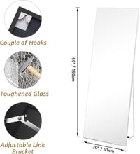 Vasemouh 150x51 cm Álló Tükör Fehér PVC Kerettel - Edzett Üveg Teljes Alakos Tükör Hálószobába, Nappaliba, Előszobába vagy Fürdőszobába 2