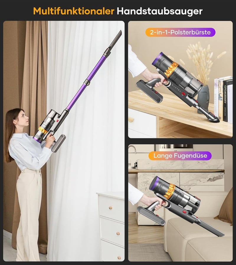 CHEBIO V18 Vezeték Nélküli Porszívó 45000Pa/550W - 70 Perces Üzemidő, Automata Szívóerő, LED Kijelző, HEPA Szűrő, Szőnyeghez, Állatszőrhöz