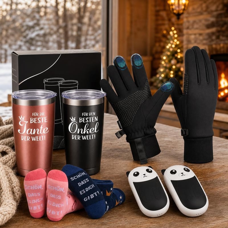 Zimný turistický balíček: termohrnček + vetruodolné rukavice + 2x elektrický ohrievač rúk