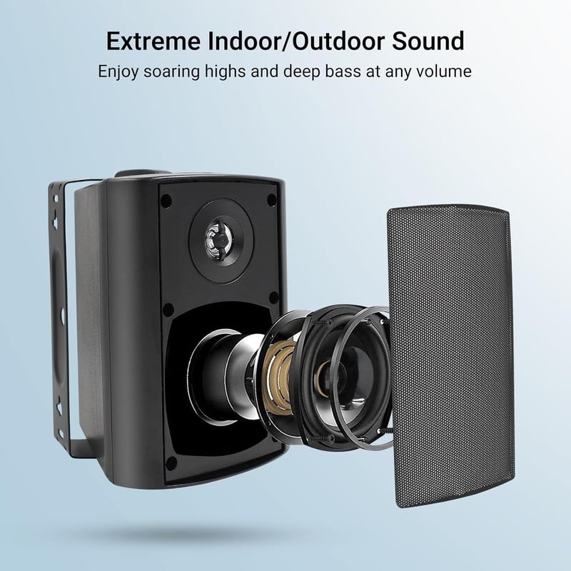 Herdio 5.25" Bluetooth Vízálló Kültéri Hangszóró - 200W Sztereó Hangzás, Beltéri-Kültéri Használat, Forgatható Fali Konzol, Fekete