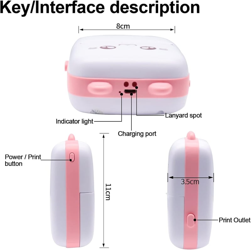 PNGOS Rózsaszín Mini Bluetooth Hőnyomtató - Hordozható Tintamentes Matrica és Fotónyomtató