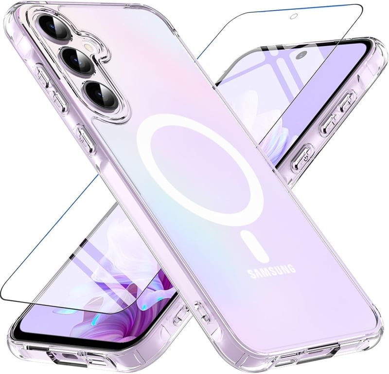 Samsung Galaxy A55 5G Átlátszó Mágneses Tok Edzett Üveggel - Katonai Védelem