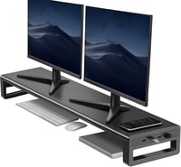 VAYDEER Alumínium Dupla Monitortartó 4 USB Porttal, Fém Monitorállvány 32 Colig, PC és Laptop Támasz Beépített USB Hubbal - Fekete 1