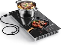 AMZCHEF Domino indukciós főzőlap, 2 főzőlap, beépített indukciós főzőlap 10 teljesítményszinttel, érintőképernyős vezérléssel és gyerekzárral, fekete, 3300 W 1