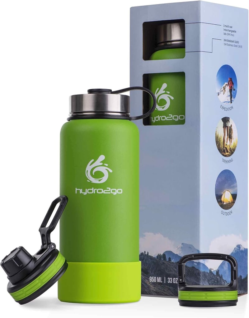 hydro2go X-AlpsBottle 1L Rozsdamentes Acél Vákuumszigetelt Termosz 3 Kupakkal