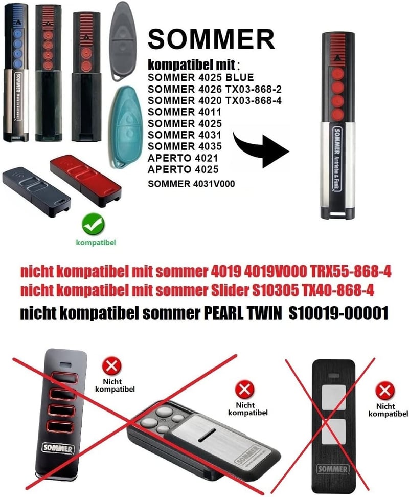 Sommer 4020 TX03 4 gombos távirányító garázskapuhoz, 10m hatótáv