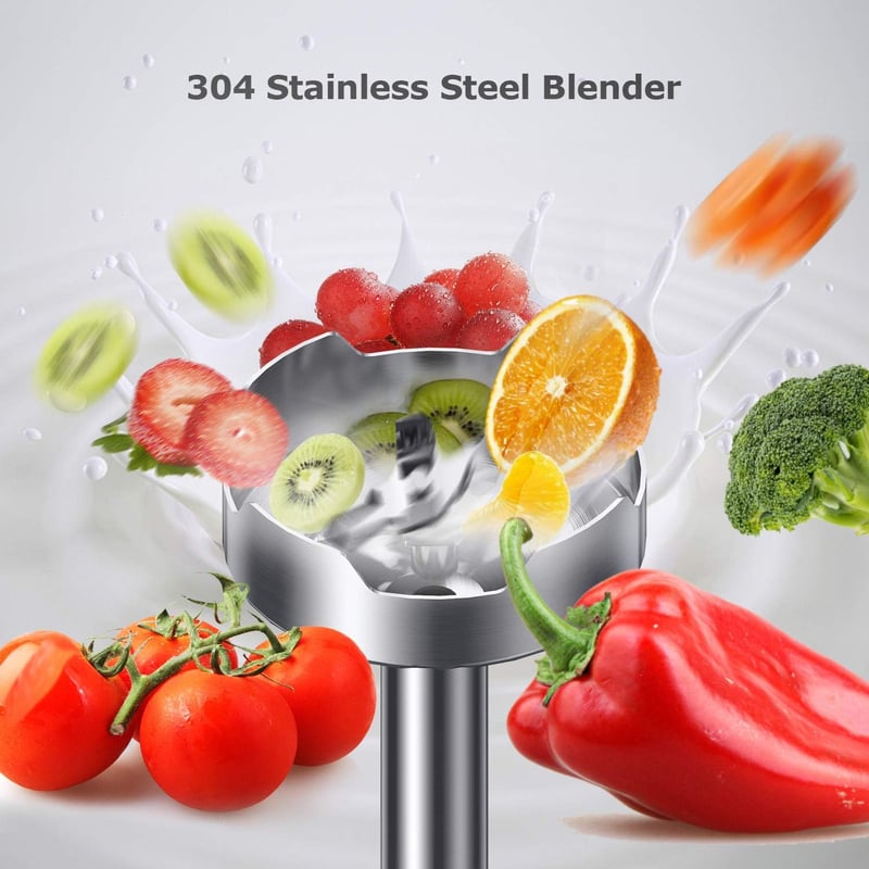 Bonsenkitchen 800W-os 5 az 1-ben botmixer szett, piros, aprítóval és habverővel