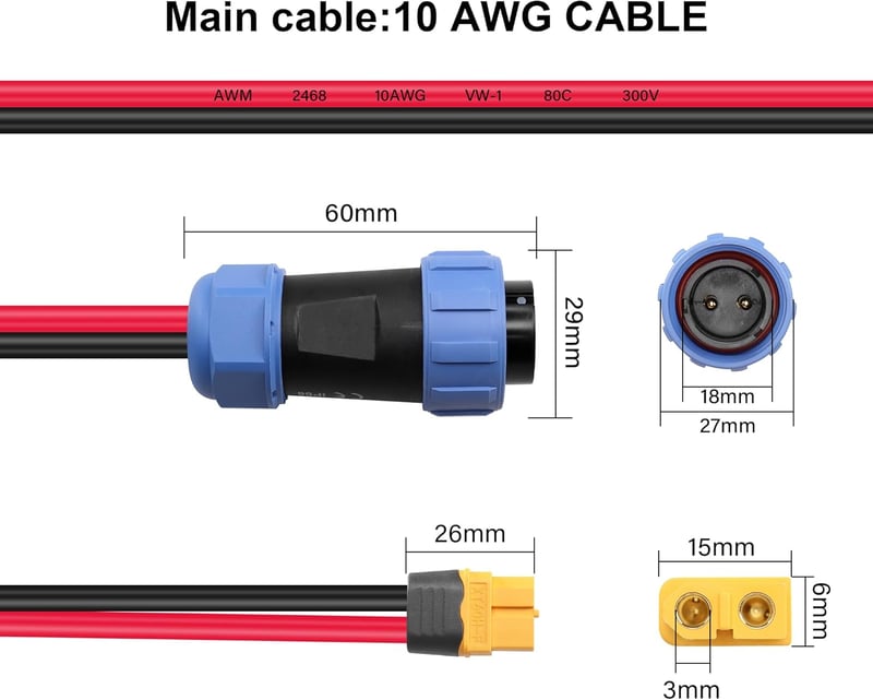 GINTOOYUN 2-Pin SP21 IP68 Vízálló Aviation - XT60 Csatlakozó Kábel 10AWG, 1m Hosszú, Hordozható Töltőállomásokhoz és Drónokhoz