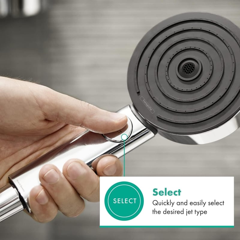 Hansgrohe Pulsify Select S Víztakarékos Zuhanyfej 9l/min, 3 Sugártípussal, Króm, Kerek (⌀105mm), EcoSmart Technológiával, Vízkőgátló Funkció