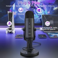 ZealSound K66 USB-C Kondenzátor Mikrofon PC, Telefon, PS4/PS5 Eszközökhöz - Játék, Podcast, Streaming, ASMR Felvételekhez, Némítás/Erősítés/ 2