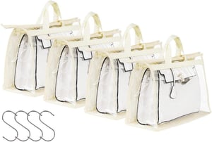 Set de 4 saci de depozitare transparenți cu fermoar, cu mâner bej - 38x28x17 cm