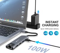 VEMONT 5-in-1 USB-C Hub Ethernet 1000Mbps, 3x USB 3.0, 100W Power Delivery 4