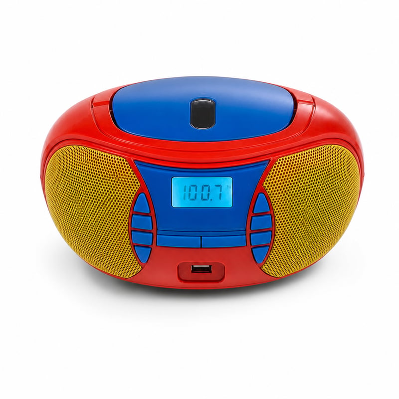 Radio CD portabil pentru copii Karcher RR 5026 cu microfon, USB, radio FM, color — Produs utilizat (stare: vezi a 2-a fotografie)