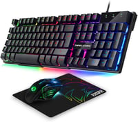 EMPIRE GAMING MK800 3 az 1-ben Gamer Szett - RGB Gamer Billentyűzet QWERTZ Német Kiosztás, Ergonomikus RGB Egér 2400 DPI, Egérpad PC PS4 PS5 - K800 Wired Schwarz 1