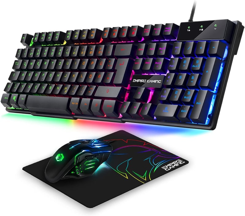EMPIRE GAMING MK800 3 az 1-ben Gamer Szett - RGB Gamer Billentyűzet QWERTZ Német Kiosztás, Ergonomikus RGB Egér 2400 DPI, Egérpad PC PS4 PS5 - K800 Wired Schwarz