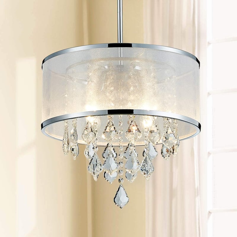 Bestier Modern Kristály Csillár Mennyezeti Lámpa - Króm Félig Süllyesztett, 6 Izzós, E14 Foglalat, 77x25x19 cm, LED/CFL Kompatibilis