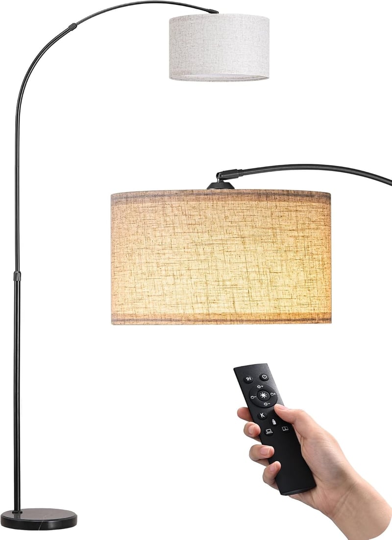 EDISHINE Ívelt Állólámpa Nappaliba - E27 LED Izzóval, Távirányítóval, Fokozatmentes Fényerő és Színhőmérséklet Szabályozás, 143-176 cm Állít