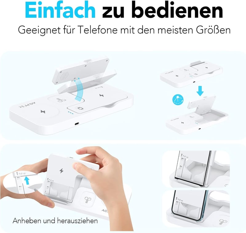 AGPTEK 4 az 1-ben Vezeték Nélküli Töltőállomás iPhone, Samsung és Huawei Készülékekhez