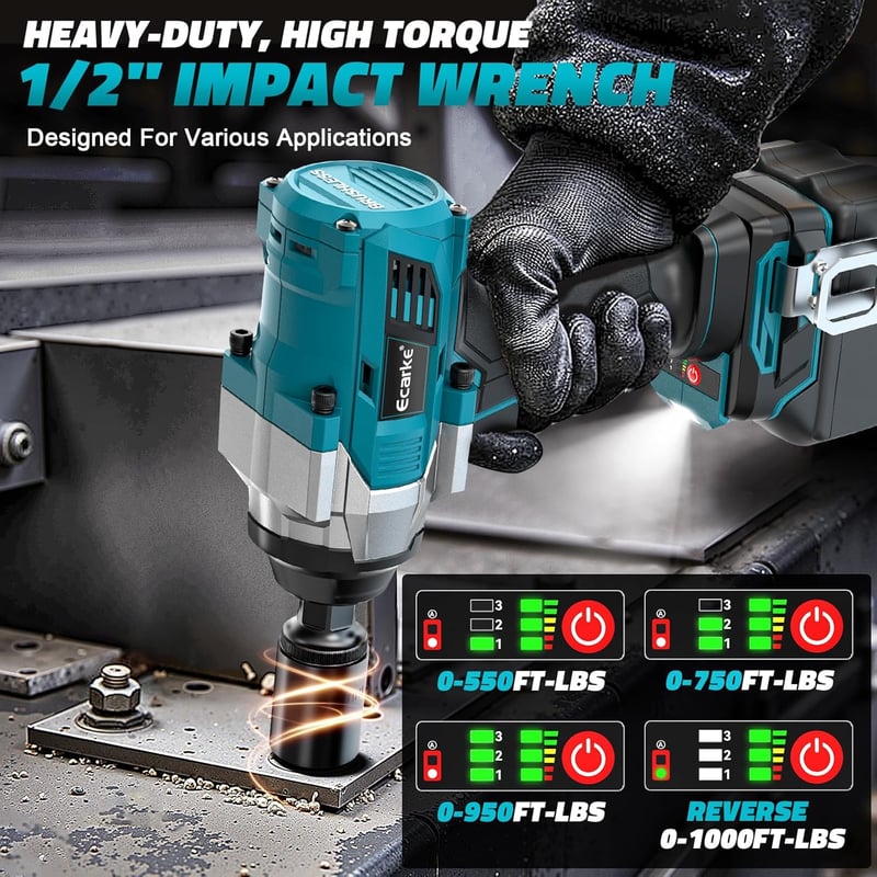 Ecarke 1360 Nm Akkumulátoros Ütvecsavarozó, Makita 18V Kompatibilis, Kefe Nélküli 1/2" Kerékanya Lazító LED Világítással, Állványszereléshez