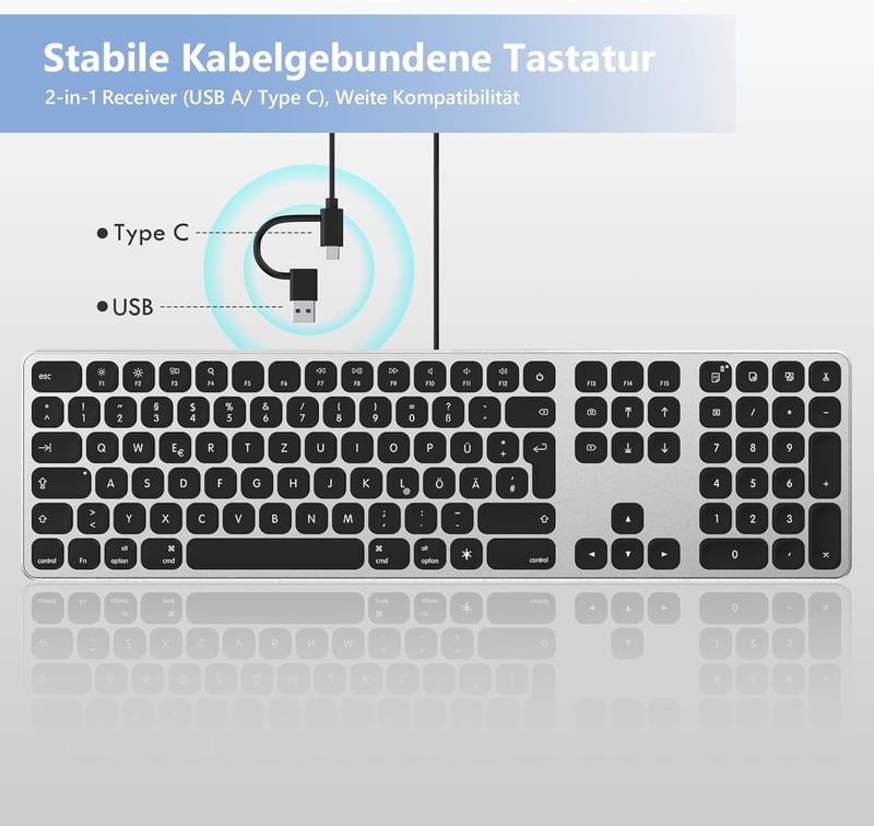 seenda Vezetékes Háttérvilágítású Mac Billentyűzet, USB és Type C Csatlakozással, Német QWERTZ Kiosztással, Apple iMac, MacBook Pro/Air Komp