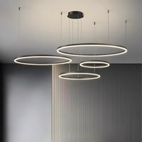 YYUTLUO Modern LED Csillár - 4 Fekete-Arany Gyűrű (20+40+60+80cm), 100W, Távirányítható, Fényerőszabályozható Mennyezeti Lámpa Nappaliba 1