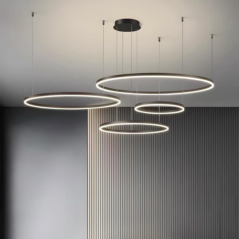 YYUTLUO Modern LED Csillár - 4 Fekete-Arany Gyűrű (20+40+60+80cm), 100W, Távirányítható, Fényerőszabályozható Mennyezeti Lámpa Nappaliba