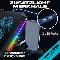 KLIM V8 Gamer Laptop Hűtőpad 8 Ventilátorral - RGB Világítás - 17 Colos Laptopokhoz - 2 USB Port - Telefontartó - Állítható Szög 6