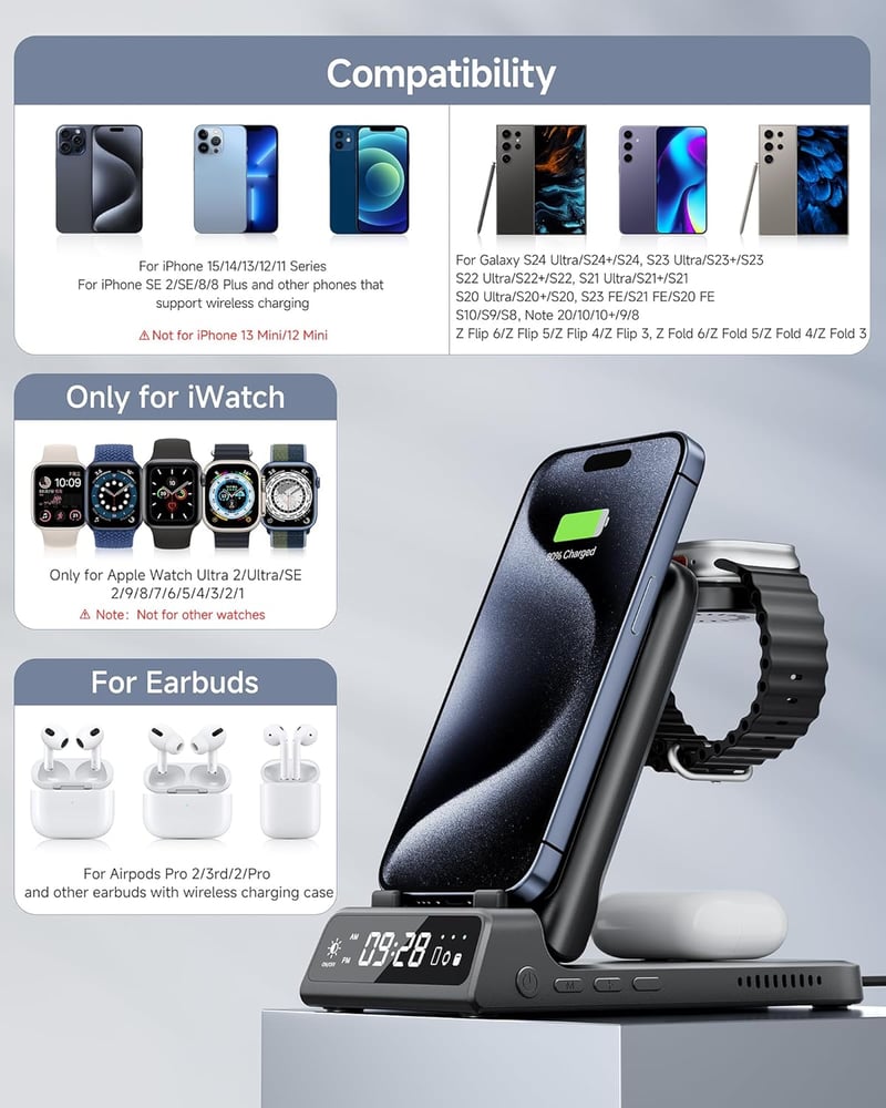 SwanScout 3az1-ben iPhone Apple Watch AirPods Pro vezeték nélküli töltőállomás fekete