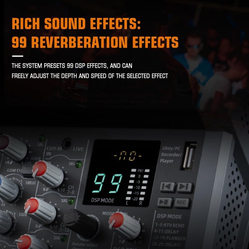 Weymic A80 Professzionális DJ Keverőpult - 8 Csatornás Hangkeverő 99 DSP Effekttel, USB, Bluetooth, XLR Mikrofon Bemenettel, Karaoke és Stúd - A80 8 Channel