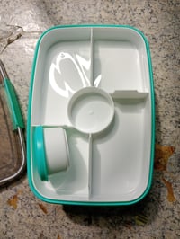 MUJUZE Ebédhordó 2000 ml, 2 szintes rekeszes uzsonnásdoboz evőeszközzel, BPA-mentes, kék — használt, fedél egyik (állapot: lásd a 2. képet) 4