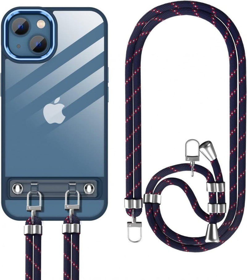 iPhone 13 Tok Állítható Nyaklánccal és Állvánnyal - Kék DOB SECHS