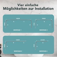Erica U-alakú zuhanyfüggöny rúd 70x165x70 cm - Falra szerelhető, PVC bevonatú, rozsdamentes acél, fürdőszobai kiegészítő 2