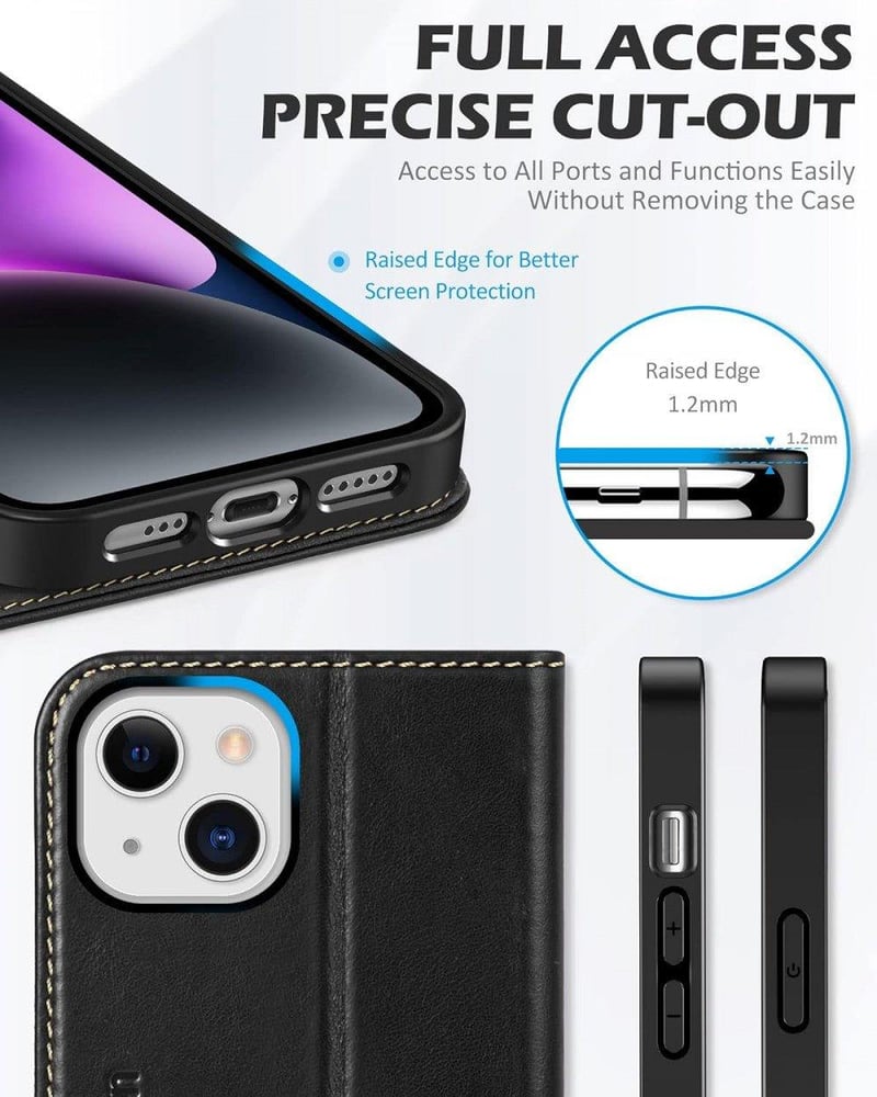 iPhone 14 5G Fekete Bőr Pénztárcatartó Tok Kártyatartóval - Újracsomagolt