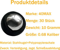 40MAX 0.68 Paintball Lőszer 30db 10g Fém Golyó PVC Bevonattal T4E SD/LE TR68 HDR68 Kompatibilis 2