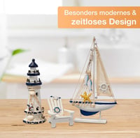 Flanacom Tengerparti Fürdőszoba Dekoráció Szett - 3 Részes Fa Világítótorony, Vitorláshajó és Strandszék - Modern Tengeri Lakásdekoráció Ajá - Design 1 4
