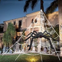 Óriás Halloweeni Pókháló Szett: Háromszög Háló, Fehér Dekor és Nagy Fekete Pók 1