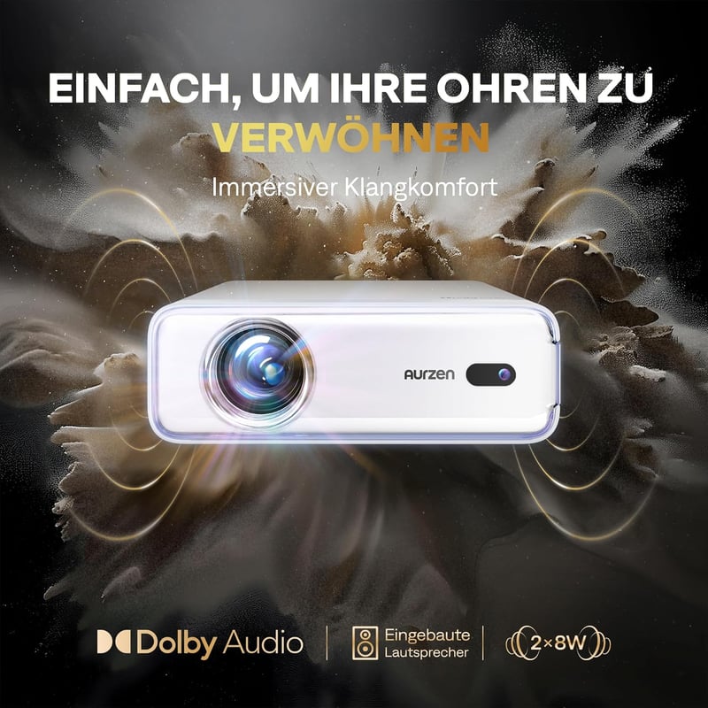 Aurzen Eazze D1 Okos Projektor - 4K Támogatás, Full HD 1080P, Netflix, Dolby Audio, Autofókusz, WiFi, Bluetooth, Otthoni Mozi Élmény - White