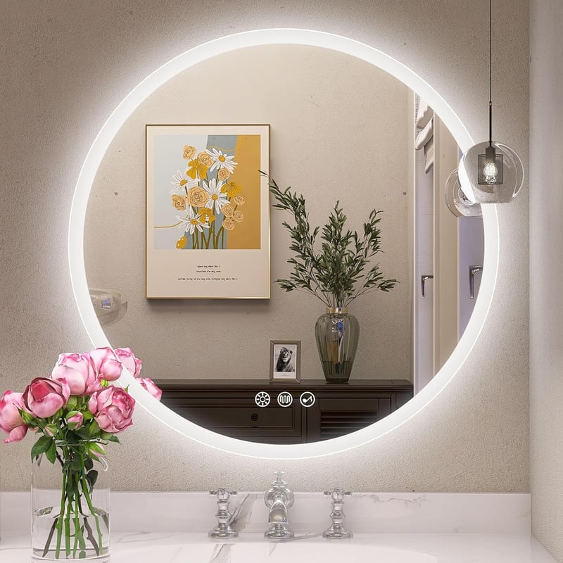 STARLEAD 60 cm Kerek Fürdőszobai Tükör Bluetooth Hangszóróval, Fényerőszabályzással, 3 Színhőmérséklettel, Páramentesítővel, IP44 Védettségg