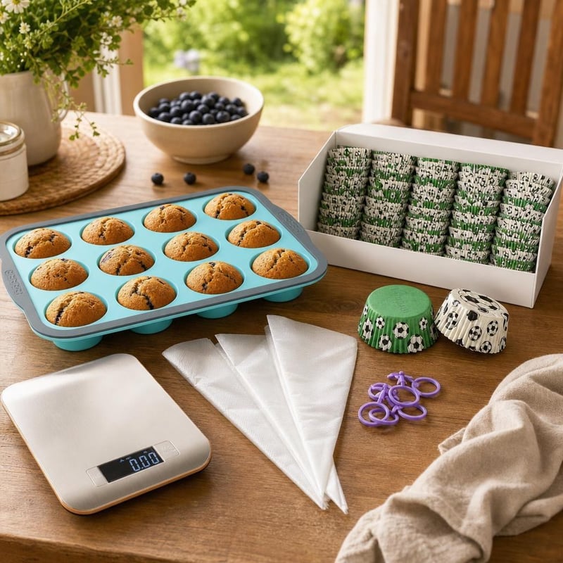 Muffinvarázs sütikezdő: 12 db szilikon forma + 2000 db papírforma + 100 db habzsák + 5 kg mérleg