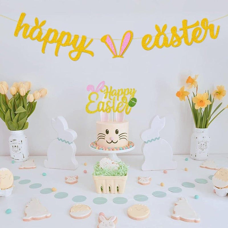 Glitteres arany "Happy Easter" húsvéti dekoráció szett