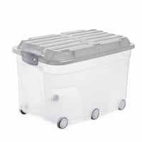 Rotho Roller 6 kutija za pohranu s poklopcem 57 L, 1 kom, prozirno siva, plastična kutija s kotačićima (1 kotačić oštećen) 1