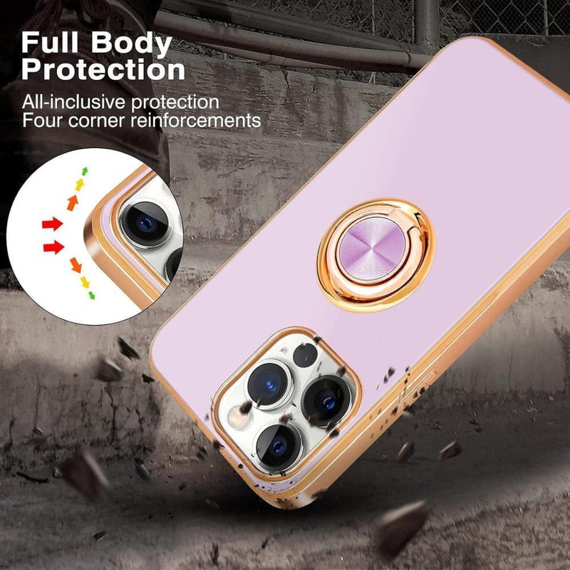 iPhone 13 Pro Rosegold-Lila Mágneses Gyűrűs Matt Szilikon Védőtok